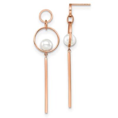 Rose Ip-Plated Simulated Pearl Post Dangle Earring Stainless Steel Polished SRE1572, MPN: SRE1572, …