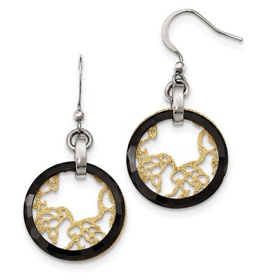 Stainless Steel-Ceramic Polished-Laser Cut Yellow IP-plated Earrings Stainless Steel SRE1019