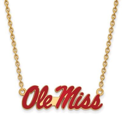 University of Mississippi Large Enamel Pendant with Chain Necklace Gold-plated Silver GP079UMS-18, …