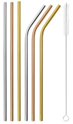 Sambonet Mix &amp; Play Straws Set 6 Piece With Brush 3 Piece Straight 3Piece Curved 59301X06, MPN: 593…