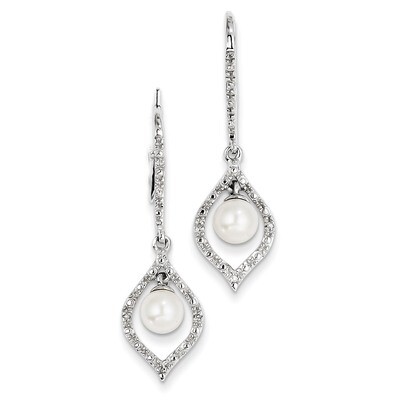 Cultured Pearl Earrings Sterling Silver Rhodium-plated Diamond QE10319, MPN: QE10319, 883957525648