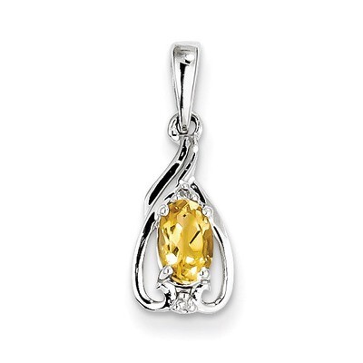 Citrine Oval Pendant Sterling Silver Rhodium-plated Diamond QP2982CI, MPN: QP2982CI, 883957358277