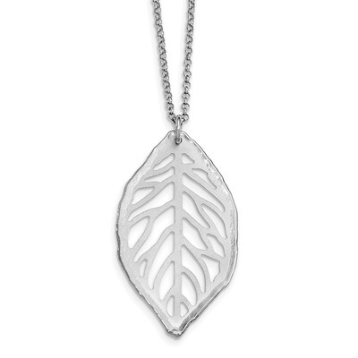 Satin Cut-out Leaf Necklace 18 Inch Sterling Silver Rhodium-plated QG3896-18, MPN: QG3896-18, 19110…
