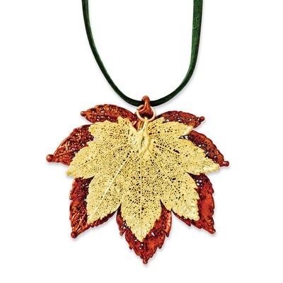 Full Moon Maple Leaf Necklace Iridescent Copper 24k Gold Dipped Double BF1964-20, MPN: BF1964-20, 8…