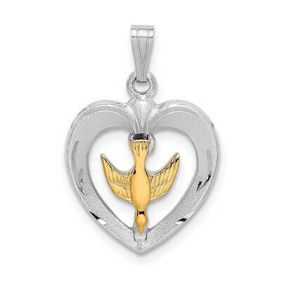 Gold Tone Diamond-cut Dove Heart Pendant Sterling Silver Rhodium-plated QC9446, MPN: QC9446, 886774…