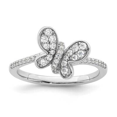 CZ Diamond Butterfly Ring Sterling Silver Rhodium-Plated QR7214, MPN: QR7214,