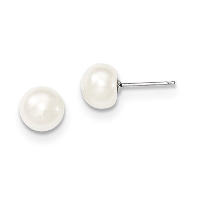 7-8mm White Button Cultured Pearl Stud Earrings 14k White Gold XW70BW, MPN: XW70BW, 191101435089