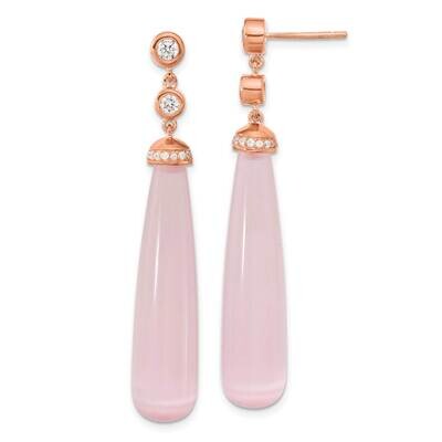 Sterling Silver Rose Tone CZ and Imitation Rose Cat&#39;s Eye Dangle Earrings 10012