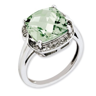 Green Quartz &amp; Diamond Ring Sterling Silver QR3318AG, MPN: QR3318AG, 883957678726