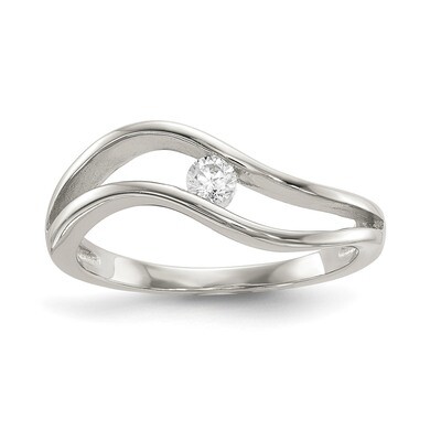 Wavy CZ Diamond Ring Sterling Silver Rhodium-plated QR6640, MPN: QR6640, 883957346830