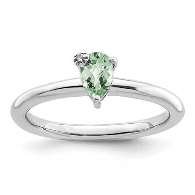 Pear Green Quartz &amp; White Topaz Ring Sterling Silver Rhodium-Plated QR7422AG, MPN: QR7422AG,