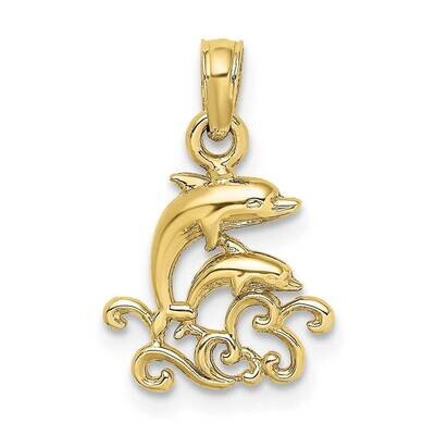 Textured Mini Double Dolphins and Waves Charm 10k Gold 10K7768, MPN: 10K7768,