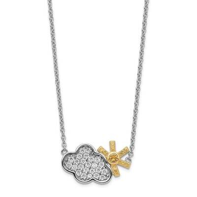 Gold-tone CZ Diamond Cloud &amp; Sun with 2 inch Extender Necklace Sterling Silver Rhodium-plated QG545…