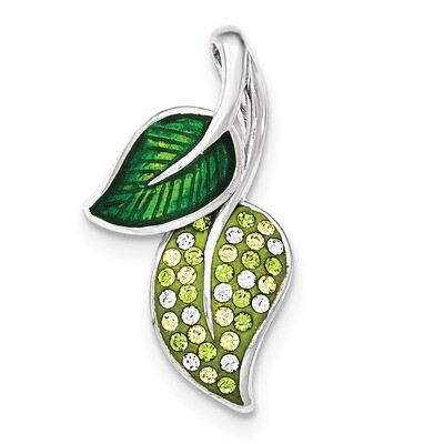 Preciosa Crystal &amp; Enameled Green Leaves Pendant Sterling Silver QC8927
