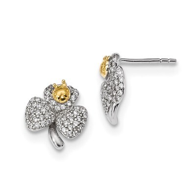Gold-tone Polished CZ Diamond Clover Post Earrings Sterling Silver Rhodium QE13944, MPN: QE13944,