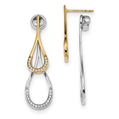 Teardrop CZ Diamond Front &amp; Back Earrings 14k Two-Tone Gold TC975, MPN: TC975, 191101146787