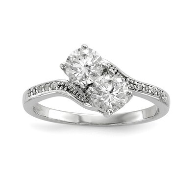 Two Stone CZ Diamond Bypass Ring Sterling Silver Rhodium-plated QR6707, MPN: QR6707, 883957839615