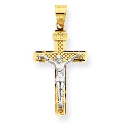 Diamond-cut Medium Block Lattice Cross with Crucifix Pendant 14k Two-Tone Gold C4348, MPN: C4348, 8…