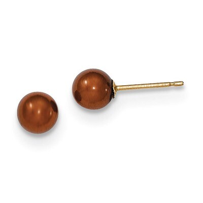 5-6mm Coffee Round Cultured Pearl Stud Earrings 14k Gold X50PC, MPN: X50PC, 191101433115