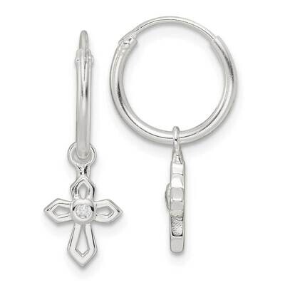 CZ Diamond Cross Endless Hoop Earrings Sterling Silver Polished QE16579, MPN: QE16579, 196904165973