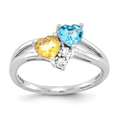 Blue Topaz &amp; Citrine Diamond Ring Sterling Silver QR4570BT, MPN: QR4570BT, 883957407029