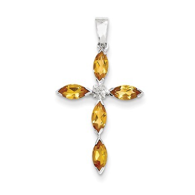 Citrine &amp; Diamond Cross Pendant Sterling Silver Rhodium QDX761, MPN: QDX761, 883957479934