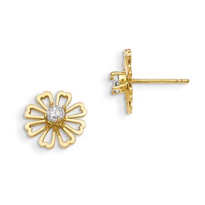 CZ Children&#39;s Flower Post Earrings 14k Gold GK768