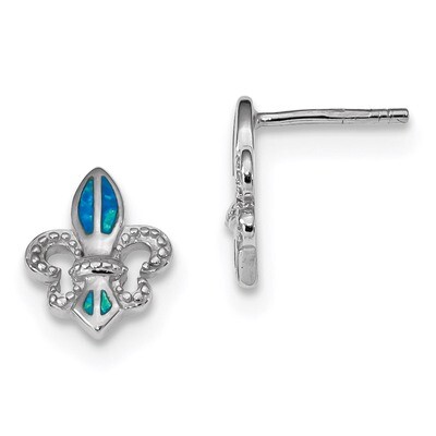 Blue Created Opal Fleur De Lis Earrings Sterling Silver Rhodium-plated QE14042, MPN: QE14042, 19110…