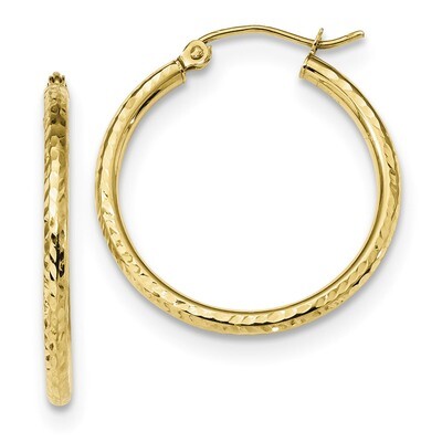 Diamond -cut 2mm Round Tube Hoop Earrings 10k Gold 10TC393, MPN: 10TC393, 191101344206