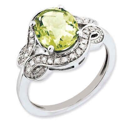 Oval Lemon Quartz Ring Sterling Silver Diamond QR3035LQ, MPN: QR3035LQ, 883957403229