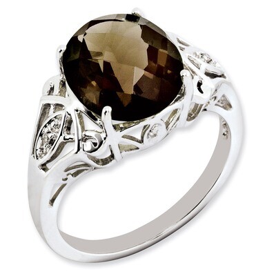 Smoky Quartz &amp; Diamond Ring Sterling Silver QR2924SQ, MPN: QR2924SQ, 883957612775