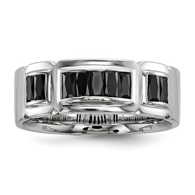 Black CZ Diamond Grooved Ring Sterling Silver Rhodium-plated QR6360, MPN: QR6360, 191101480201