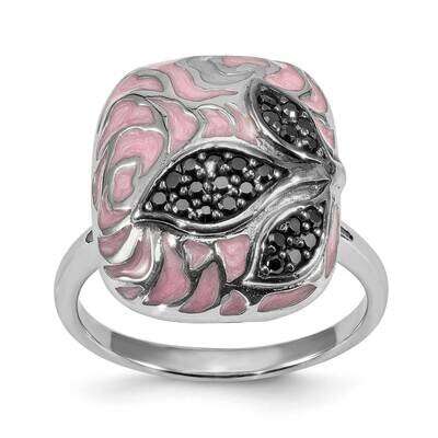Pink Enamel and Black Cz Ring Sterling Silver CMEI17883-7.5, MPN: CMEI17883-7.5,