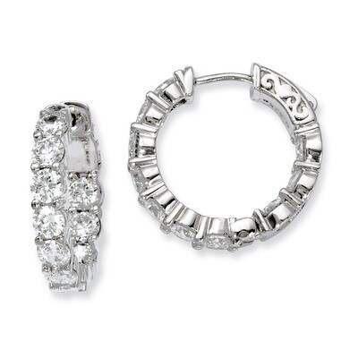 Diamond In and Out Hinged Hoop Earrings Sterling Silver Rhodium-plated QE7974, MPN: QE7974, 8867747…