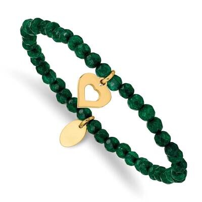 Heart Yellow Ip Green Jade Stretch Bracelet Stainless Steel Polished SRB2367, MPN: SRB2367, 1911018…
