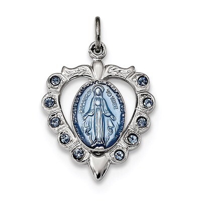 Epoxy &amp; Crystal Miraculous Medal Heart Pendant Sterling Silver QC9115, MPN: QC9115, 883957826271