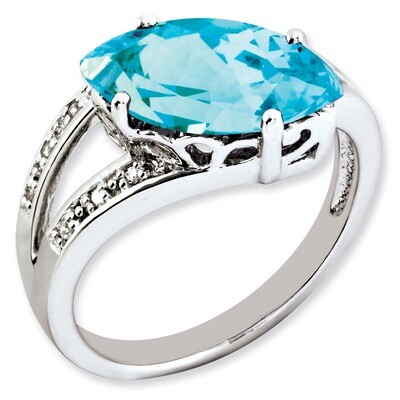 Light Swiss Blue Topaz &amp; Diamond Ring Sterling Silver QR2935LSBT, MPN: QR2935LSBT, 883957614106