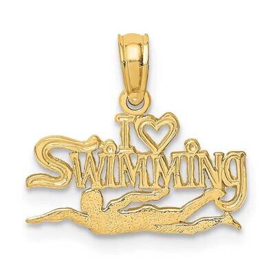 I Heart Swimming Charm 14k Gold Polished &amp; Engraved K8740, MPN: K8740, 637218019816