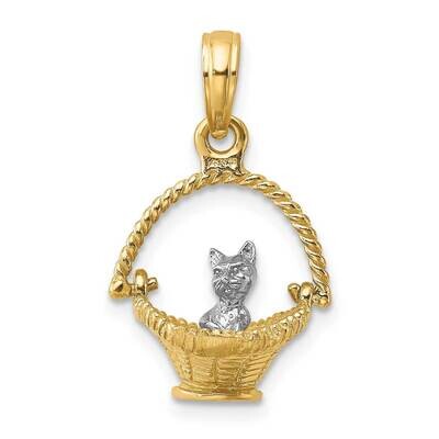3-D Tiny Cat In Basket Charm 14k Gold Rhodium K9318, MPN: K9318, 63721810464