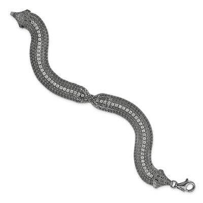 Sterling Silver 7.25in Blk Rhodium Multirow Chain with Crystal Bracelet J146485012A67