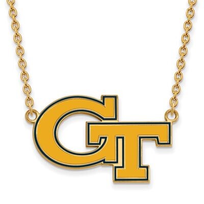 Georgia Institute of Technology Large Enamel Pendant with Chain Necklace Gold-plated Silver GP067GT…