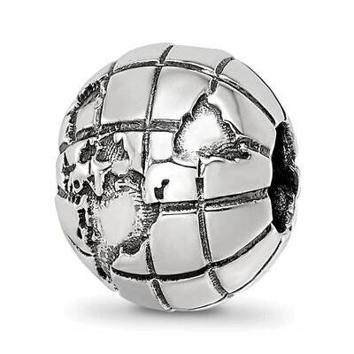 Antiqued Globe Pattern Bead Sterling Silver QRS4072, MPN: QRS4072,