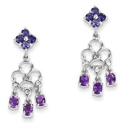 Amethyst, Iolite &amp; Diamond Dangle Earrings Sterling Silver QE10977X, MPN: QE10977X, 883957356976