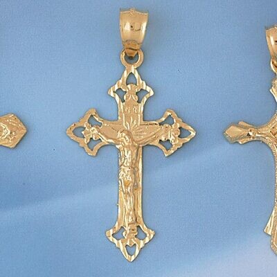 Dazzlers Jewelry Jesus Christ on Cross Pendant Necklace Charm Bracelet in Yellow, White or Rose Gol…