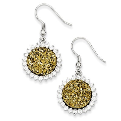 Yellow Druzy &amp; Diamond Round Shepherd Hook Earrings Sterling Silver QE9620, MPN: QE9620, 8839570157…