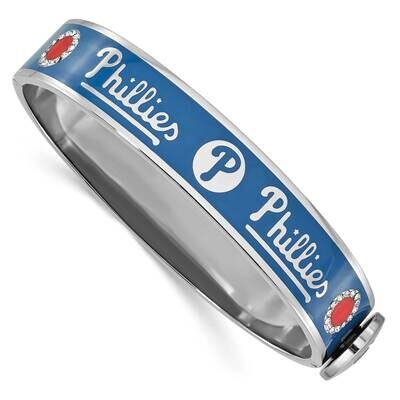 Stainless Steel MLB Philadelphia Phillies Crystal &amp; Enamel Hinged Bracelet PHIHEB