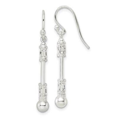 Fancy Dangle Shepherd Hook Earrings Sterling Silver Polished QE16044, MPN: QE16044, 196904150511