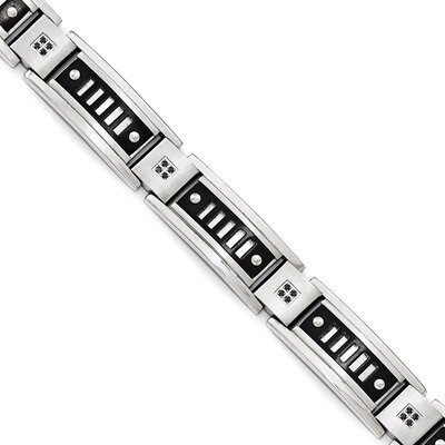 Polished Black IP-plated with Black Synthetic Diamond Bracelet - Stainless Steel SRB1757-8.5 by Chi…