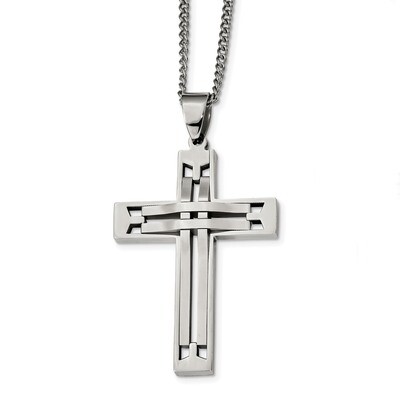 24 inch Cross Necklace Stainless Steel Polished SRN2382-24 by Chisel, MPN: SRN2382-24, 191101854866