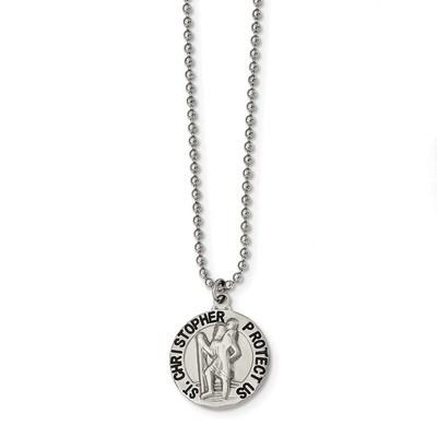 Enameled St. Christopher Medal Necklace Stainless Steel Brushed SRN2402-22 by Chisel, MPN: SRN2402-…